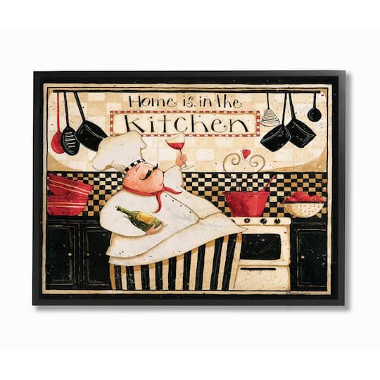 Stupell Industries Home is in the Kitchen with Happy Chef Illustration Framed Wall Art